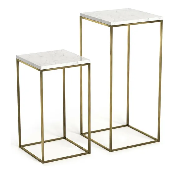 Mesa Auxiliar X2 Hierro Arrime Industrial Mármol Y Dorado