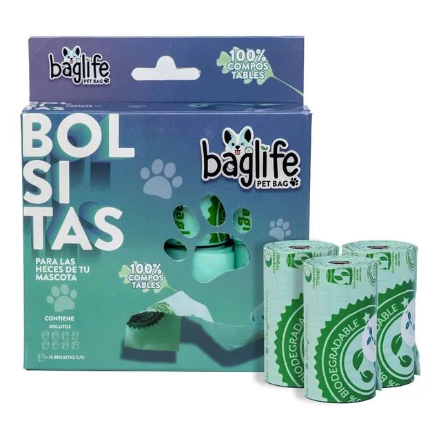 Bolsas sanitarias para perros Baglife BAGPUP8 de 15u por paquete - color verde