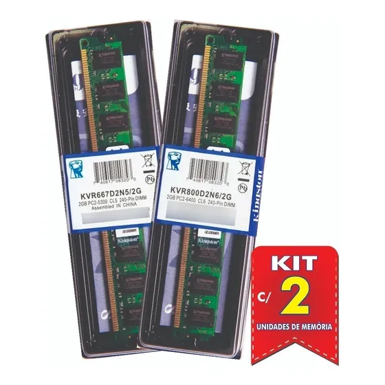 Memória Kingston Ddr2 2gb 667 Mhz Desktop Kit 02 Unid