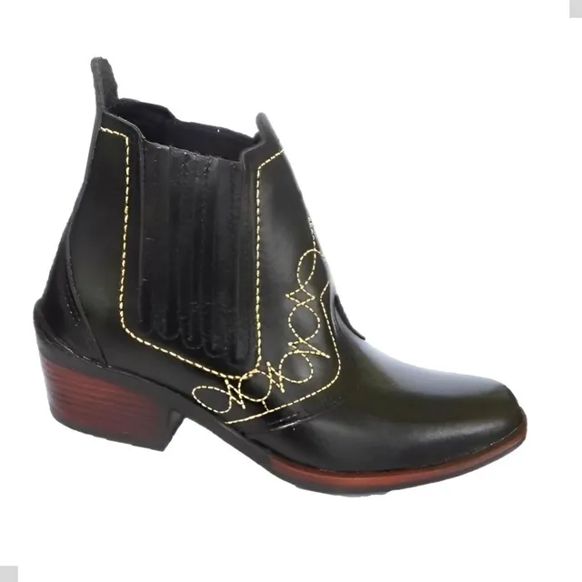 Bota Country Preta Salto Carrapeta Cano Medio Estilo Cowboy 
