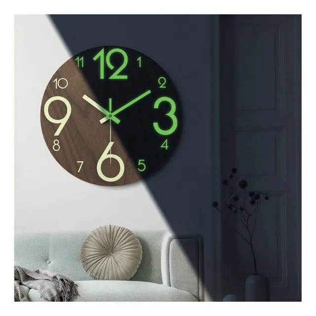 Reloje Pared Cuarzo Silencioso Madera Luminosa 12  Numero S