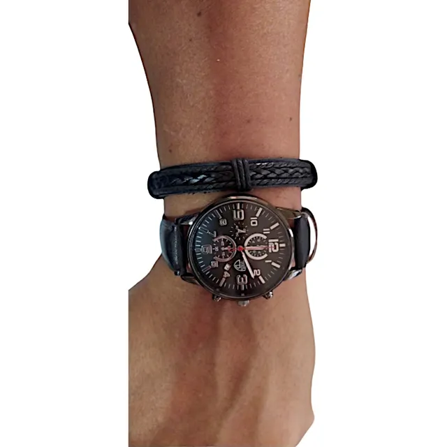 Kit Reloj Y Pulsera Tejida De Cuero