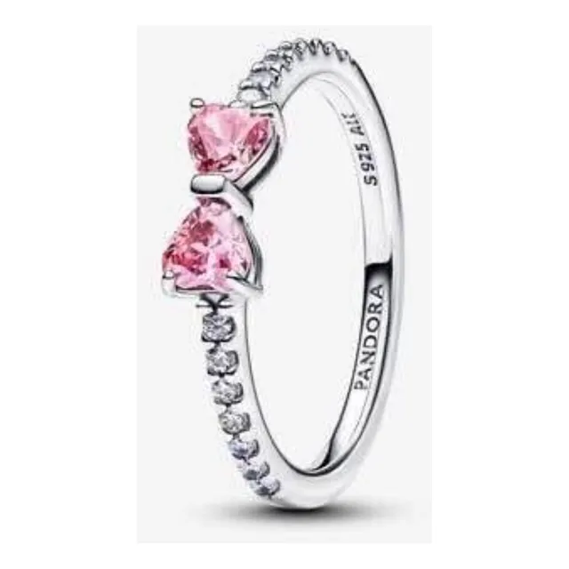 Anillo Pandora Moño Rosa En Plata