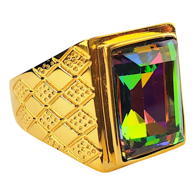 Anillo Tesoro Dorado Ópalo De Cristal Acero Inoxidable A1024
