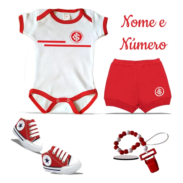 Conjunto Body Bebê Time Personalizado Shorts Tênis Laço/clip