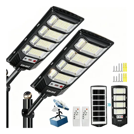 Lámpara Solar Exterior Lmpermeable Luz Sensor De Movimiento Para Jardin, Suburbano, Garaje Alumbrado Led 2pack Luminaria Color Negro