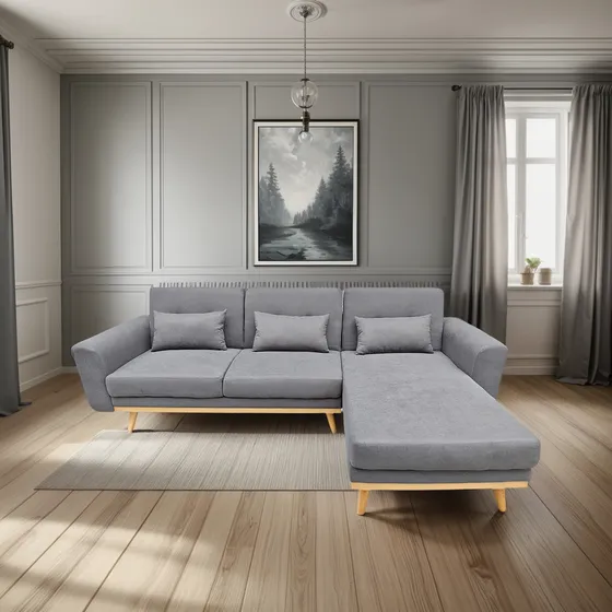 Sofá Cama Esquinero 3 Plazas En L Moderno Sala Compacta Gris Claro Liso
