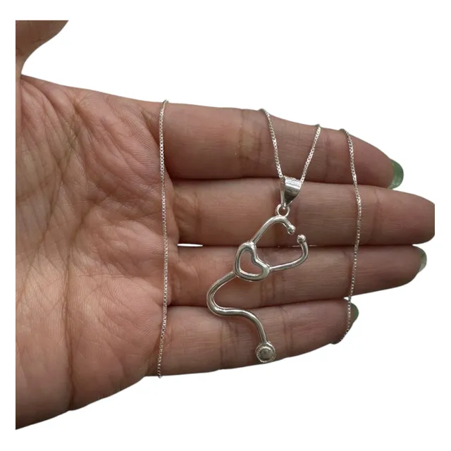 Cadena Dije Plata 925 Estetoscopio Médico Medicina Regalo