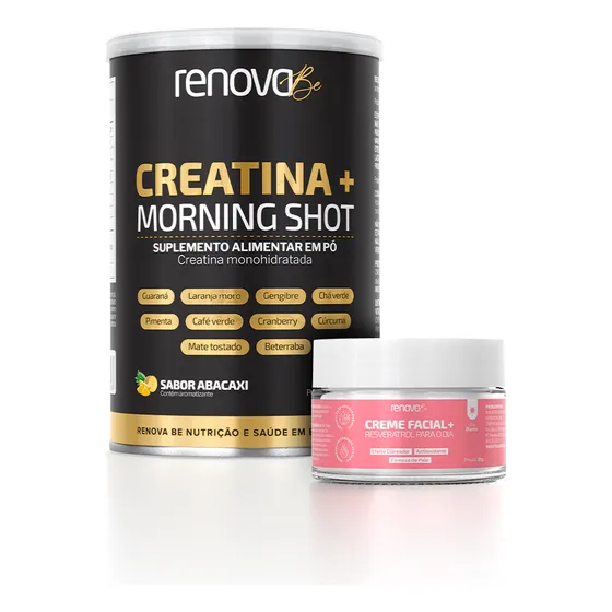 Creatina Morning Shot E Creme Facial Resveratrol Renova Be Sabor Abacaxi