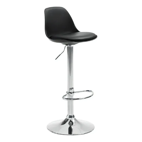 Banqueta Alta Para Barra Cocina Regulable Cromada Plástico - Tulip Color Negro Ecocuero