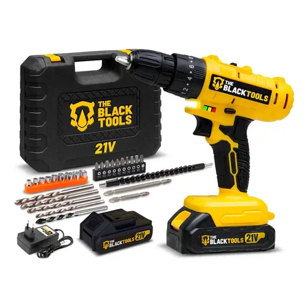 Parafusadeira E Furadeira De Impacto 3/8 The Black Tools Tb21-pz Com 2 Baterias E Acessorios Amarelo 127/220v 50/60hz