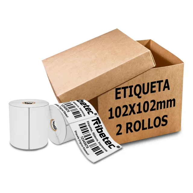 2 Rollos Etiqueta Térmica 4x4 (10x10cm) 500 Pz C/u Caja Full Color Blanco