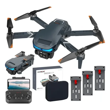 Mini drone Axnen 8k XT9 3 Battery com dual câmera HD cinza-escuro 2.4GHz 3 baterias
