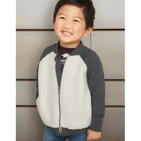 Jaqueta Bomber Em Fleece - Old Navy - Meninos - Cinza/branco