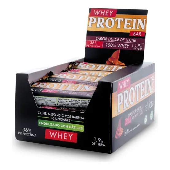 16 Barritas Proteína Whey Protein Bar 45 Grs. Revitta Sabor Dulce De Leche