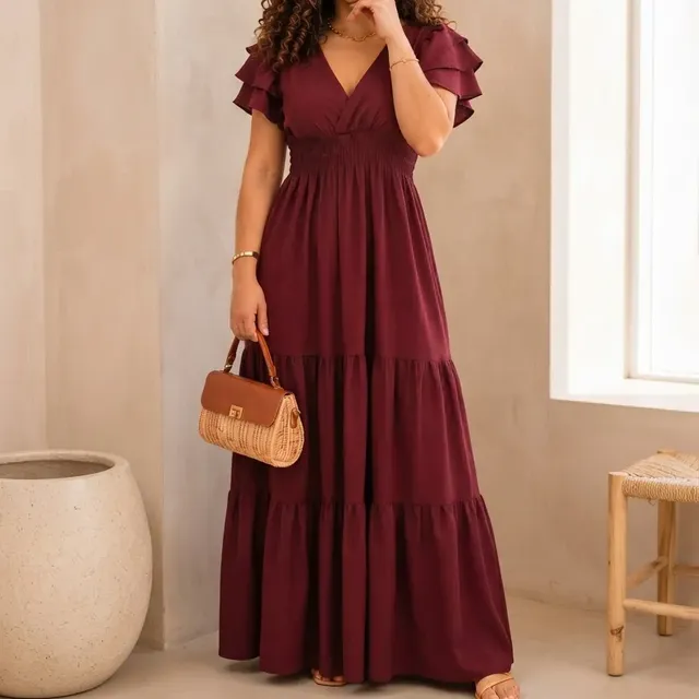 Vestido Feminino Longo Manga 3 Babados Evangélico Madrinha