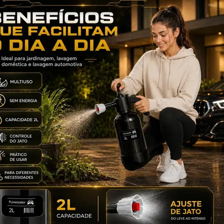 Pulverizador Manual 2 L Snow Foam Profissional Com 3 Bicos Para Espuma Ativa Preto