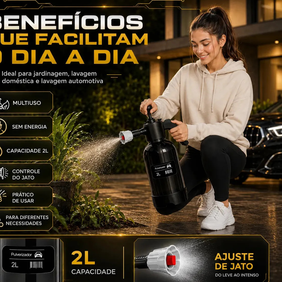 Pulverizador Manual 2L Snow Foam Profissional com 3 Bicos