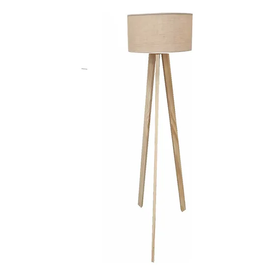 Lampara De  Pie Tripode Madera Nordica Mundopino 