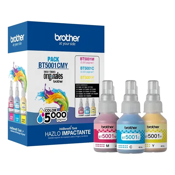 Tinta Para Impresora Brother Bt5001 Color Cian, Magenta Y Amarillo