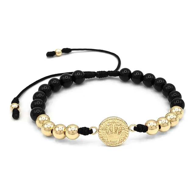 Pulsera Corona Piedra Onix Oro Laminado 18k Iconic Store