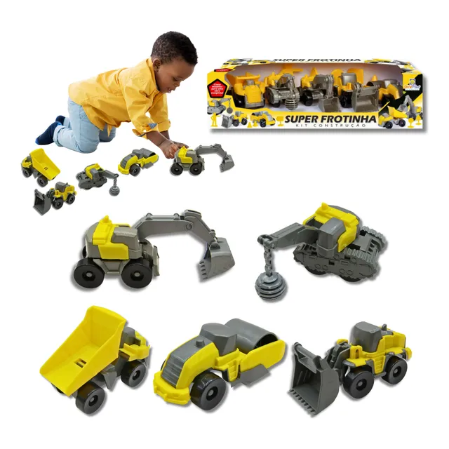 Kit 5 Carrinhos Brinquedo Construção Caminhão Escavadeira