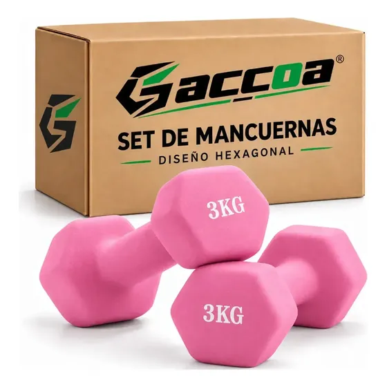 Par Mancuernas Vinilo Hexagonal Gimnasio Ejercicios Gym 3 Kg Rosa GAC-1012929 gaccoa