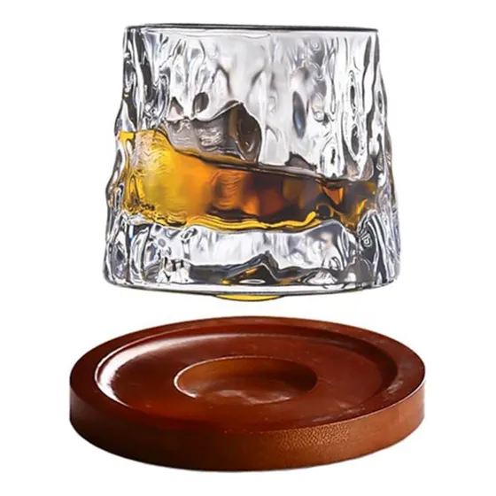 160ml Vasos De Whisky Giratorios Con Base De Madera