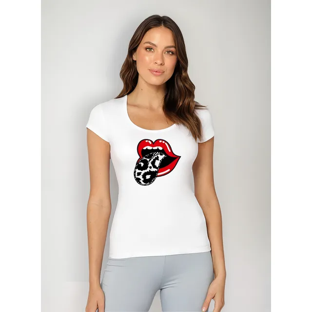 Remera Dama Mujer Moda Femenina Labios Boca Lisergica #04