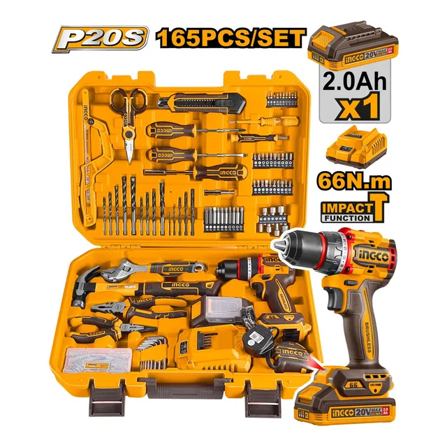 Kit Taladro Percutor 66nm Brushless 165pzs Combinadas Ingco