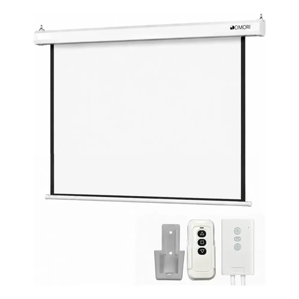 Tela De Projeção Retratil Elétrica - Ponto BR Shop - 120 Polegadas C/ Controle Remoto Automação Alexa Igreja Matte White Hd Profissional Premium