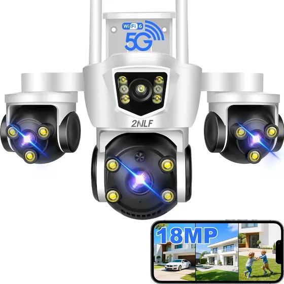 2nlf® Cámara De Seguridad Exterior Ip Wifi 360 Triple Lente