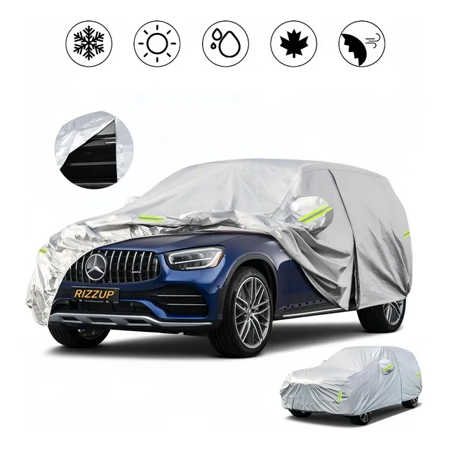 RIZZUP 4.85M 100% Impermeable SUV funda coche color gris cubierta Incluye cremallera lateral Anti Polvo Sol Viento Lluvia