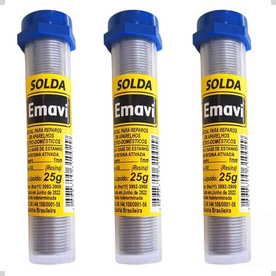 3 X Solda Estanho Emavi Para Eletrônica Tubo 25g 1mm N/A