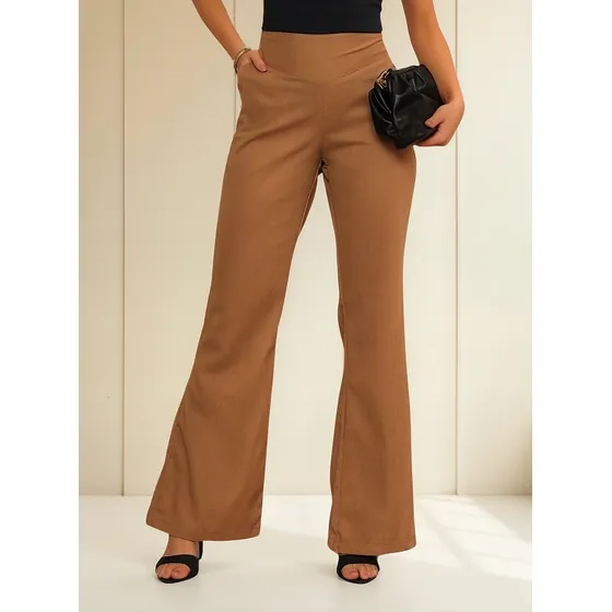 Calça Linho Elegante Flare Social Look Trabalho Sofisticado