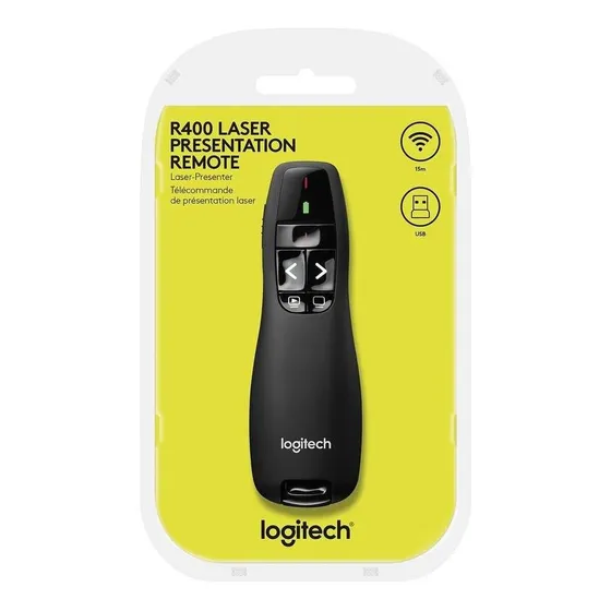 Caneta Logitech R400 Apresentador Multimídia Lazer Sem Fio Negro