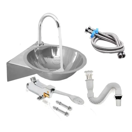 Kit Válvula -llave Pedal -lavamanos Acero 24,5x27 Y Cuello 