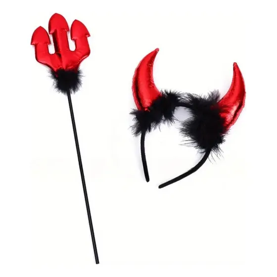 Tiara Devil Roja Con Tridente Disfraz Universo Binario