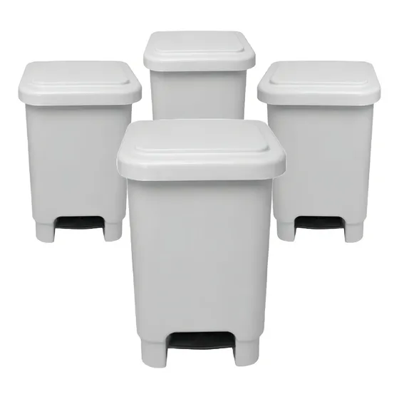 Kit 4 Lixeira Com Pedal Branco De Polipropileno 15 Litros