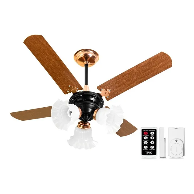Ventilador De Teto New Zeta Cobre 4 Pás 110v 220v + Controle