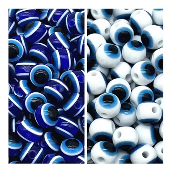 Bolinha Miçanga Olho Grego P/ Artesanatos - 8mm - 100 Peças