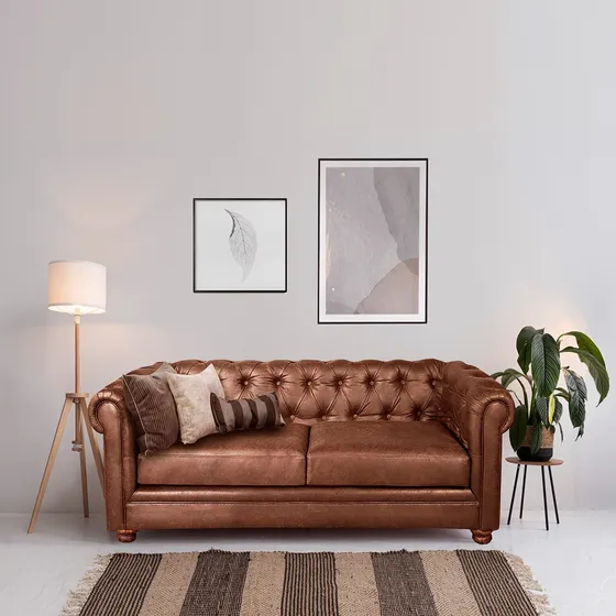 Sofa Florencia 2 Cuerpos Cuero Colorado - Latam Home