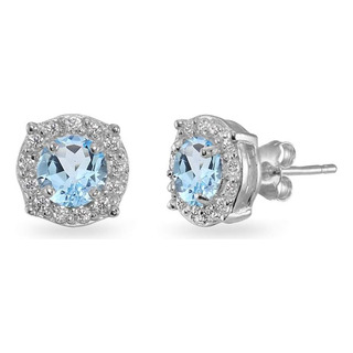 Aros De Plata De Ley Con Topacio Azul Y Blanco De 5 Mm Aros De Plata De Ley Con Topacio Azul Y Blanco De 5 Mm