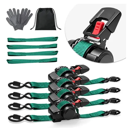 Kit 3/4 Cinta P Carga Catraca Automatica Retrátil 800kg 3.6m 4 Peças -verde
