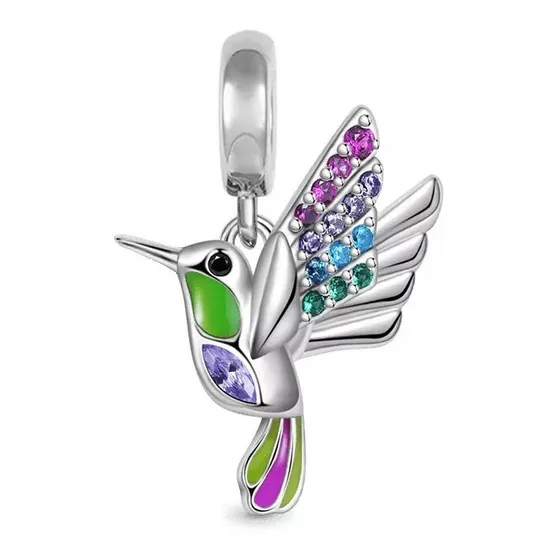 Charm Dije Plata 925 Pajaro Colibri Multicolor / Todojoyas