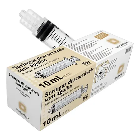Seringa Descartável 10ml bico Luer Lock Sem Agulha Descarpack 100un