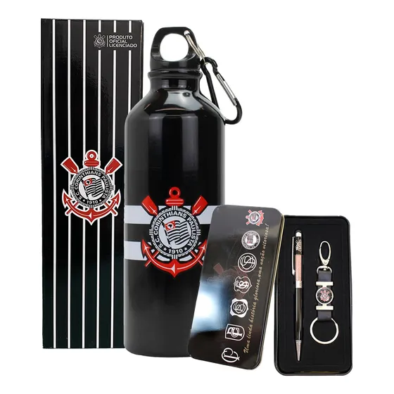 Kit Corinthians Garrafa De Aluminio + Chaveiro Terra Sagrada