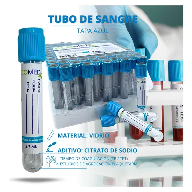 Tubos Extracción  De Sangre Tapa Azul  Vidrio Gradilla X 100