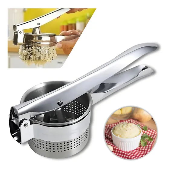 Espremedor De Batata Manual Em Inox Profissional Cozinha Cabo Prateado Inteiro Inox