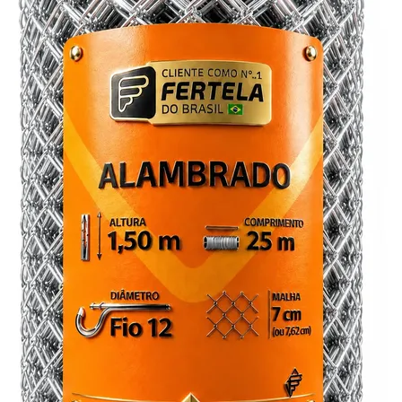 Tela Alambrado 1,50x25m Malha 8 Reforçada Fio 12 Galvanizada Galvanizado